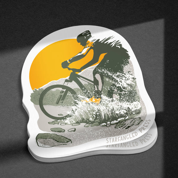 Water Crossing Mountain Bike 3" Vinyl Sticker