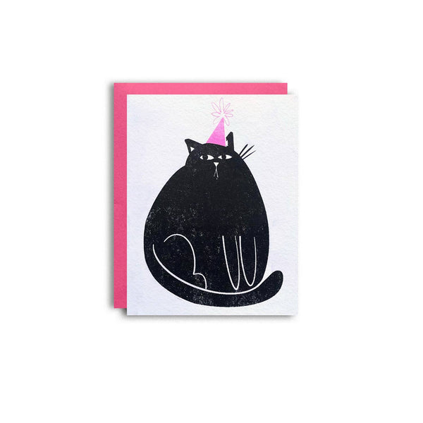 Party Cat Birthday Risograph Greeting Card