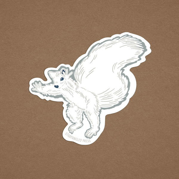 White Squirrel Reaching 3" Vinyl Sticker