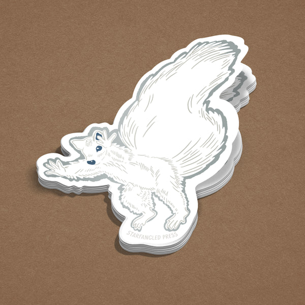 White Squirrel Reaching 3" Vinyl Sticker