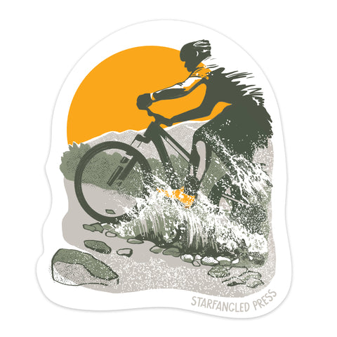 Water Crossing Mountain Bike 3" Vinyl Sticker