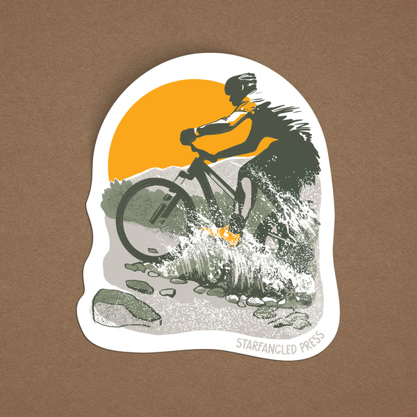 Water Crossing Mountain Bike 3" Vinyl Sticker