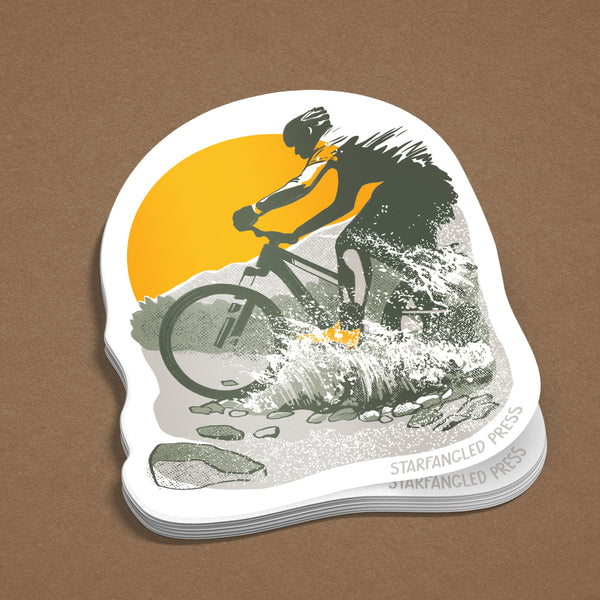 Water Crossing Mountain Bike 3" Vinyl Sticker