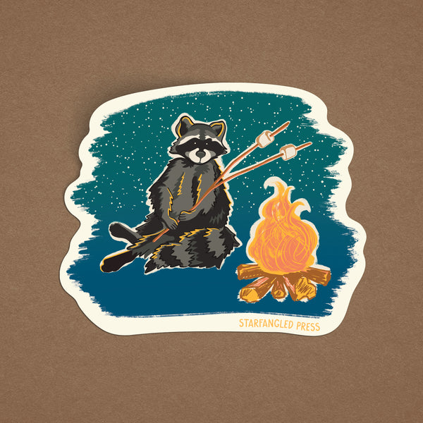 Marshmallow Roasting Raccoon Sticker