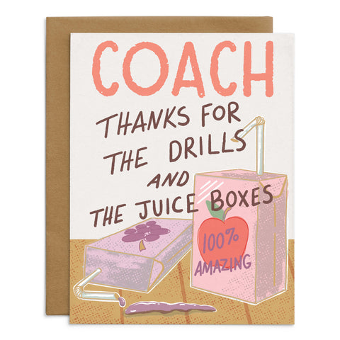 Drills and Juice Boxes Thanks Coach Card