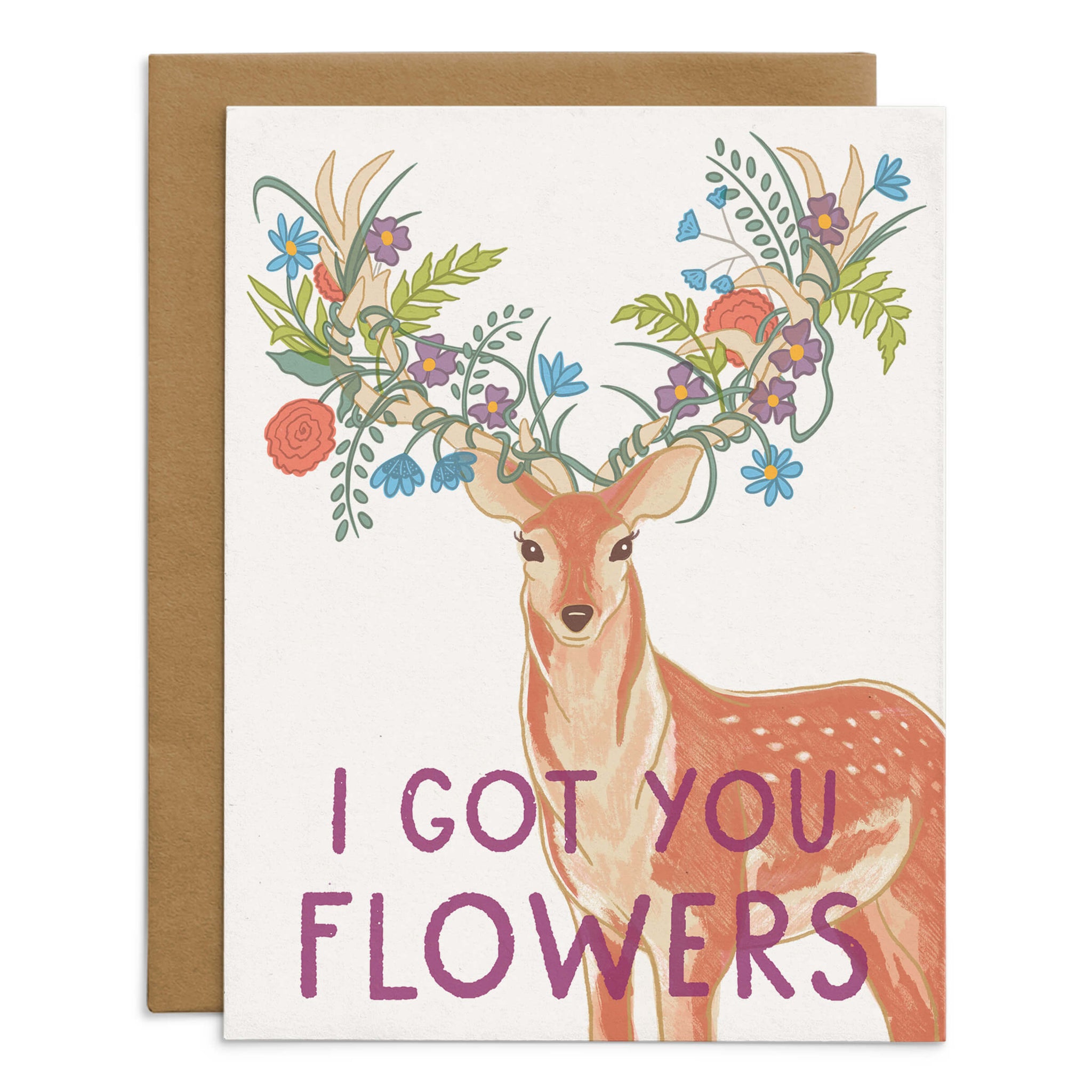 I Got You Flowers Deer Card