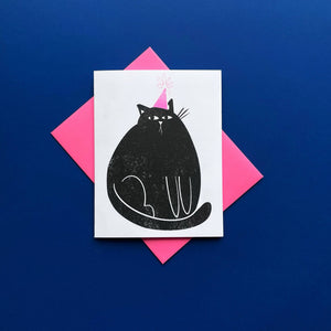 Party Cat Birthday Risograph Greeting Card