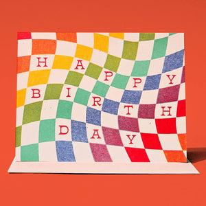 Rainbow Checkerboard Birthday - Risograph Card