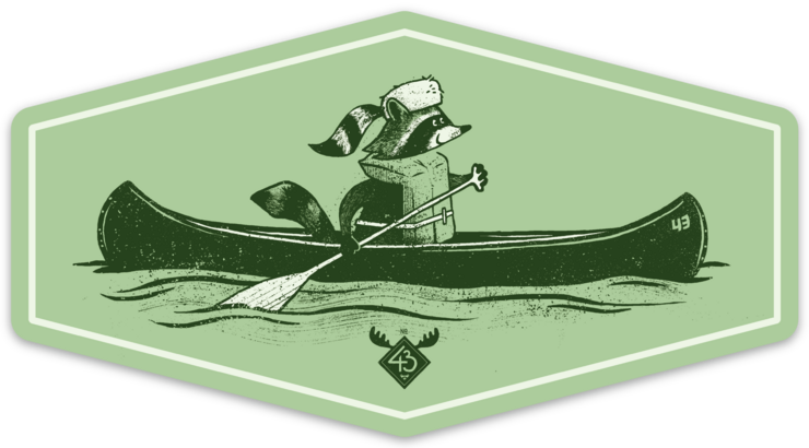 Camp Raccoon in A Canoe Vinyl Sticker