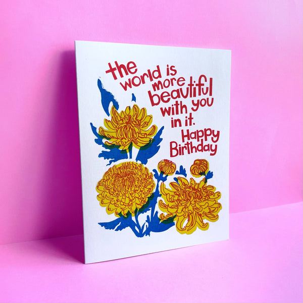 Beautiful Birthday Mums Letterpress Greeting Card