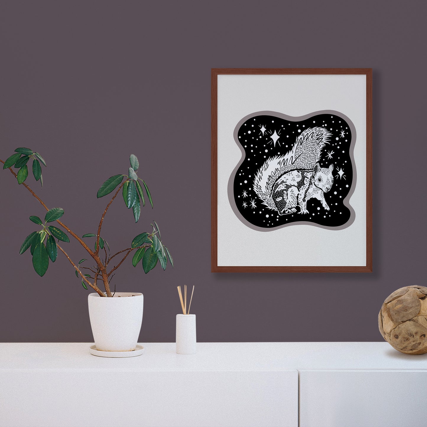 Cosmic White Squirrel Screenprint