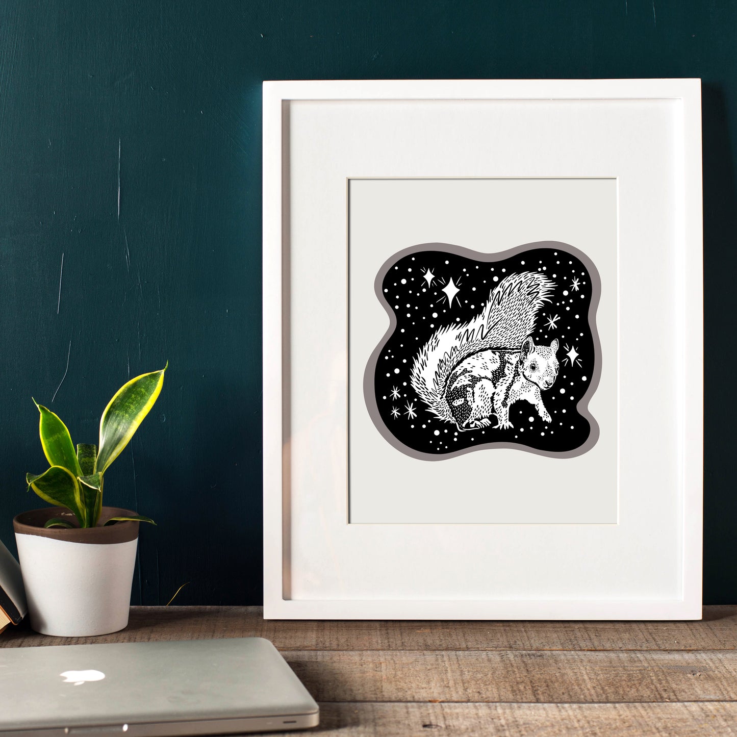 Cosmic White Squirrel Screenprint