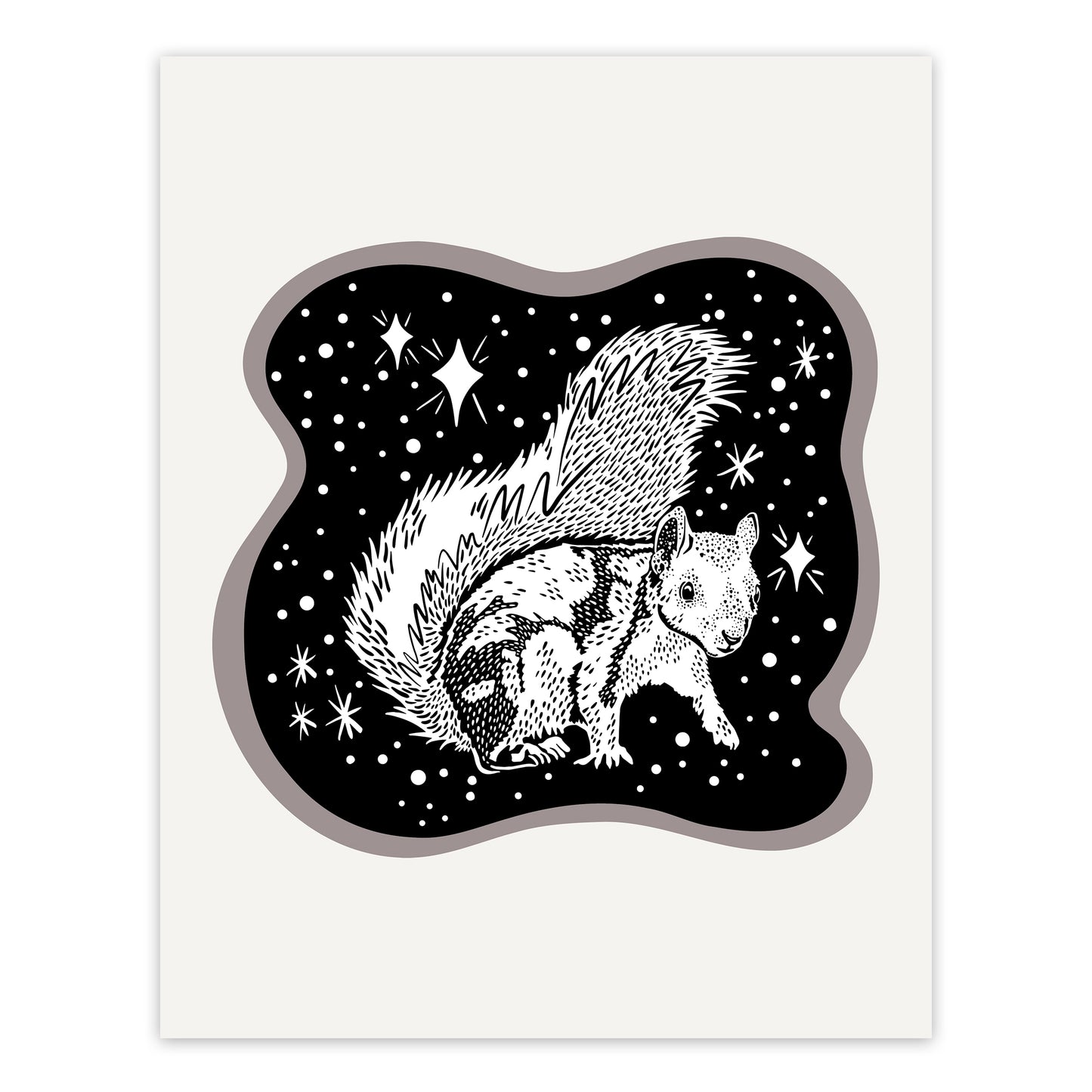 Cosmic White Squirrel Screenprint