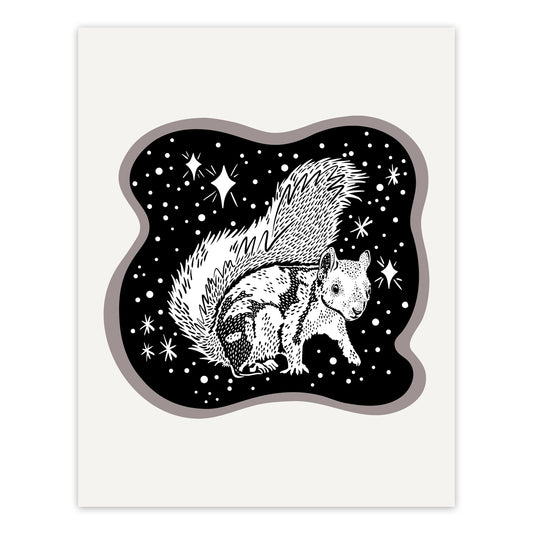 Cosmic White Squirrel Screenprint