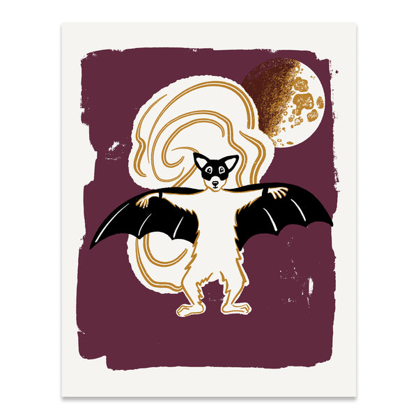 Seconds Sale - White Squirrel In A Bat Costume Screenprint