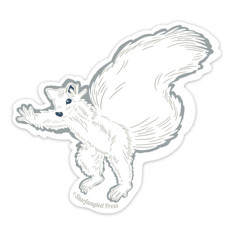 White Squirrel Reaching 3" Vinyl Sticker