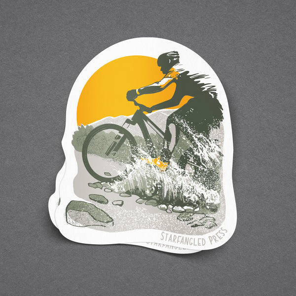 Water Crossing Mountain Bike 3" Vinyl Sticker