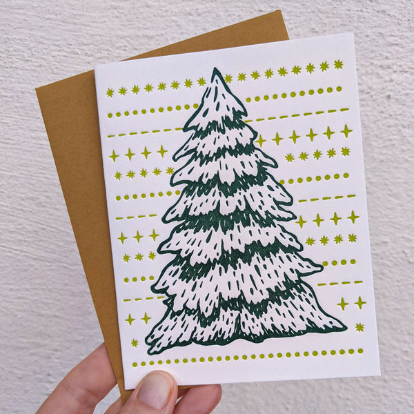 Snowy Tree Modern Folk Style Holiday Card