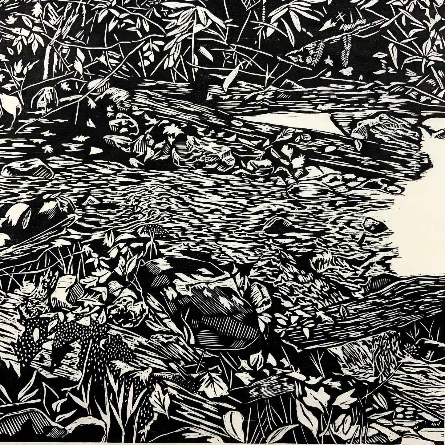 Log Hollow Falls Woodcut Print