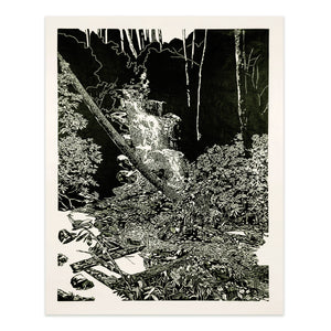 Log Hollow Falls Woodcut Print